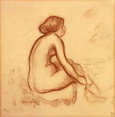 Impressionist painting of a seated nude woman by Pierre-Auguste Renoir