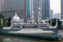 Sultan Abdul Samad Jamek Mosque and Kolam Biru viewed from south bridge along Klang River in Kuala Lumpur