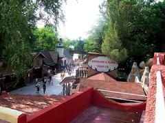 Gardaland Rio Bravo water ride with colorful boats and structures