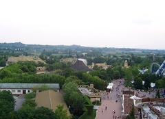 Panorama view of Gardaland amusement park from the Flying Island attraction