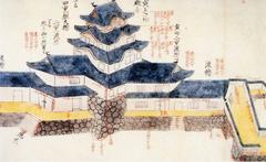 Historical illustrated map of Amagasaki Castle in Japan