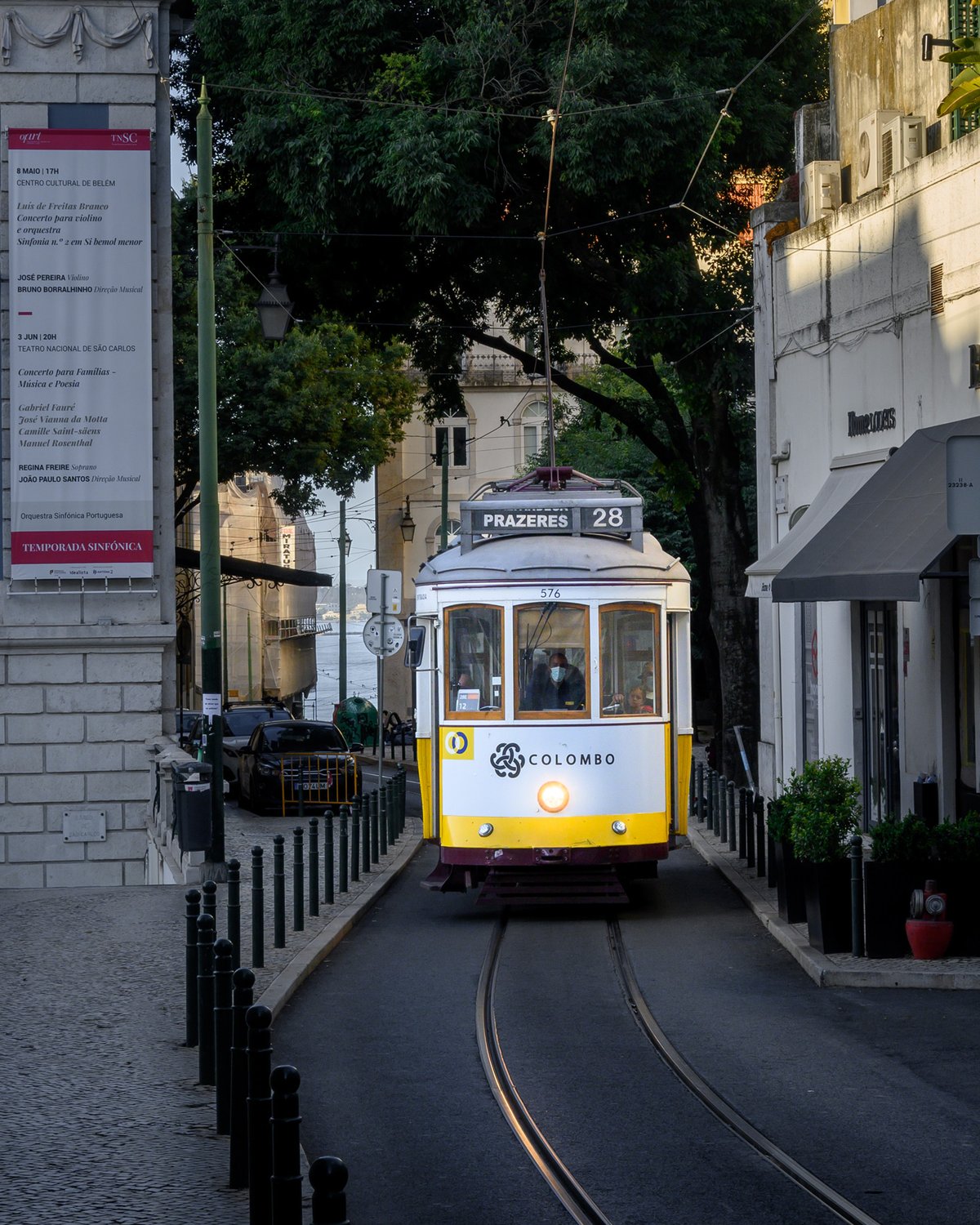 A vintage tram in Lisbon city streets