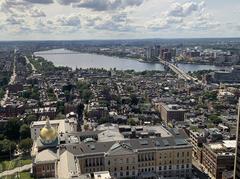 View of Boston cityscape including the State House, Charles River, and Beacon Hill