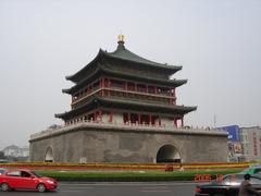 Historic Bell Tower in Xi'an, China at sunset with vibrant sky