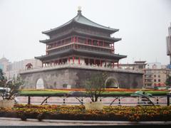 Bell Tower in Xi'an illuminated at night with ancient Chinese architecture