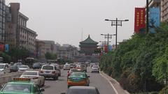 Car traffic on a busy road in Xi'an city