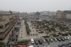 View of ancient Xi'an Drum Tower and Bell Tower in cityscape