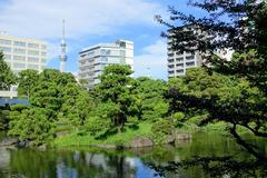 Old Yasuda Garden in Sumida Tokyo with traditional Japanese landscaping and water features