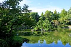 Old Yasuda Garden with traditional Japanese landscaping and autumn foliage in Sumida, Tokyo