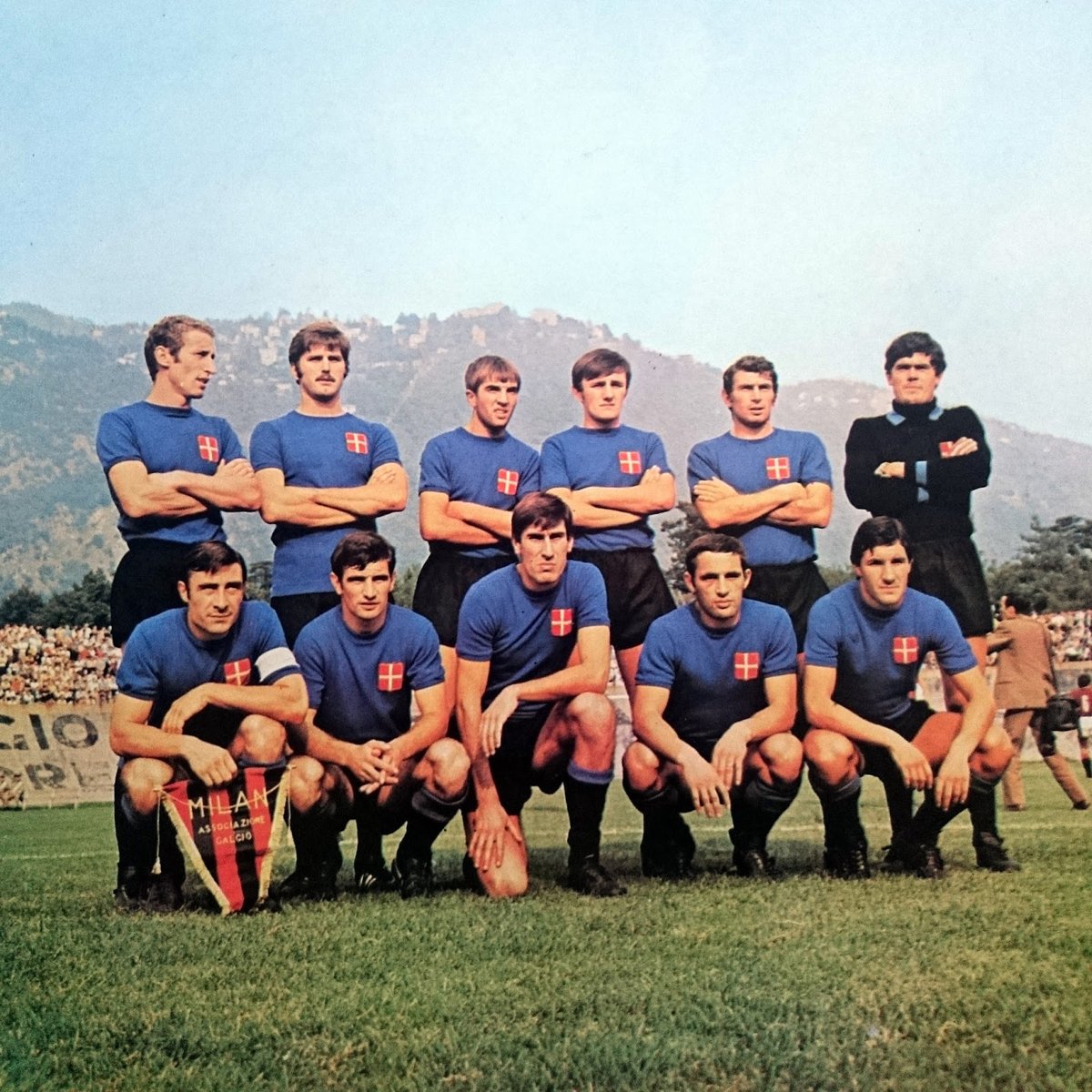 1969 AC Como football team line-up at Giuseppe Sinigaglia Stadium before match against AC Milan