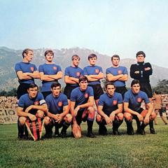 1969 AC Como football team line-up at Giuseppe Sinigaglia Stadium before match against AC Milan