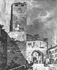 18th century drawing of Arco dei Gavi in its original location before 1805 demolition