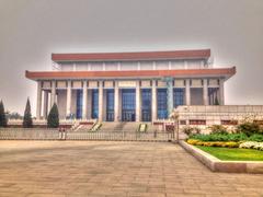 Mao Zedong Memorial in Tiananmen Square with surrounding palaces, avenues, buildings, and parks in Beijing