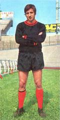 Italian goalkeeper Pietro Carmignani posing inside Franco Ossola Stadium in Varese during 1970-71 season