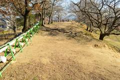 View from the round rear part to the square front part of Tsudo Shiroyama Kofun burial mound