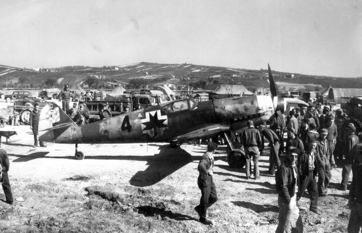 Croatian Messerschmitt Bf 109 pilot surrendering at Falconara Marittima Italy April 1945