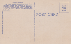 Postcard verso of Chicago's Union Station, showing the back side of the postcard