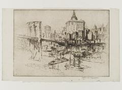 Black and white illustration of the Municipal Building in New York City by Joseph Pennell