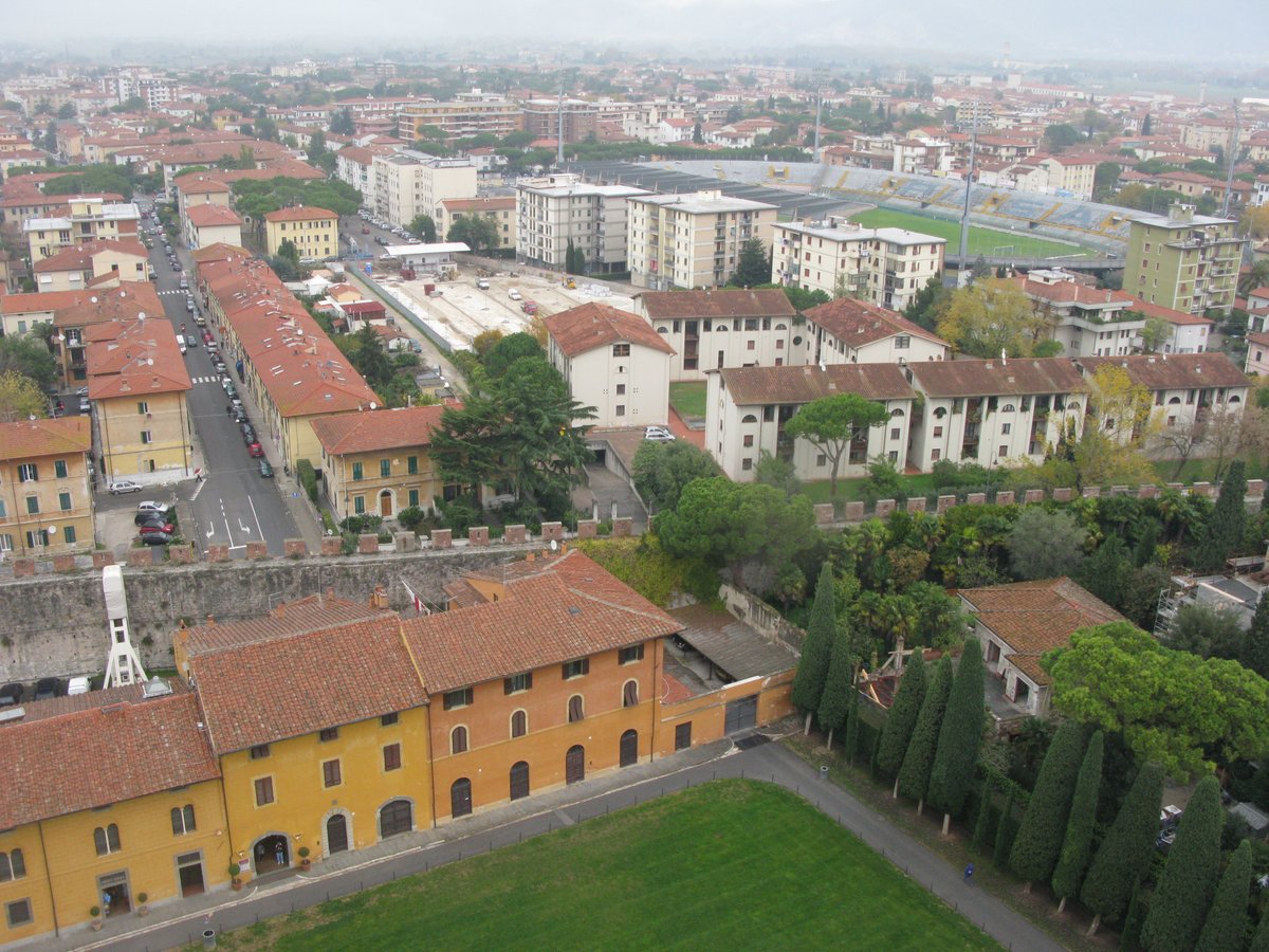 View of Stadio Arena Garibaldi Romeo Anconetani from the Leaning Tower of Pisa rooftop