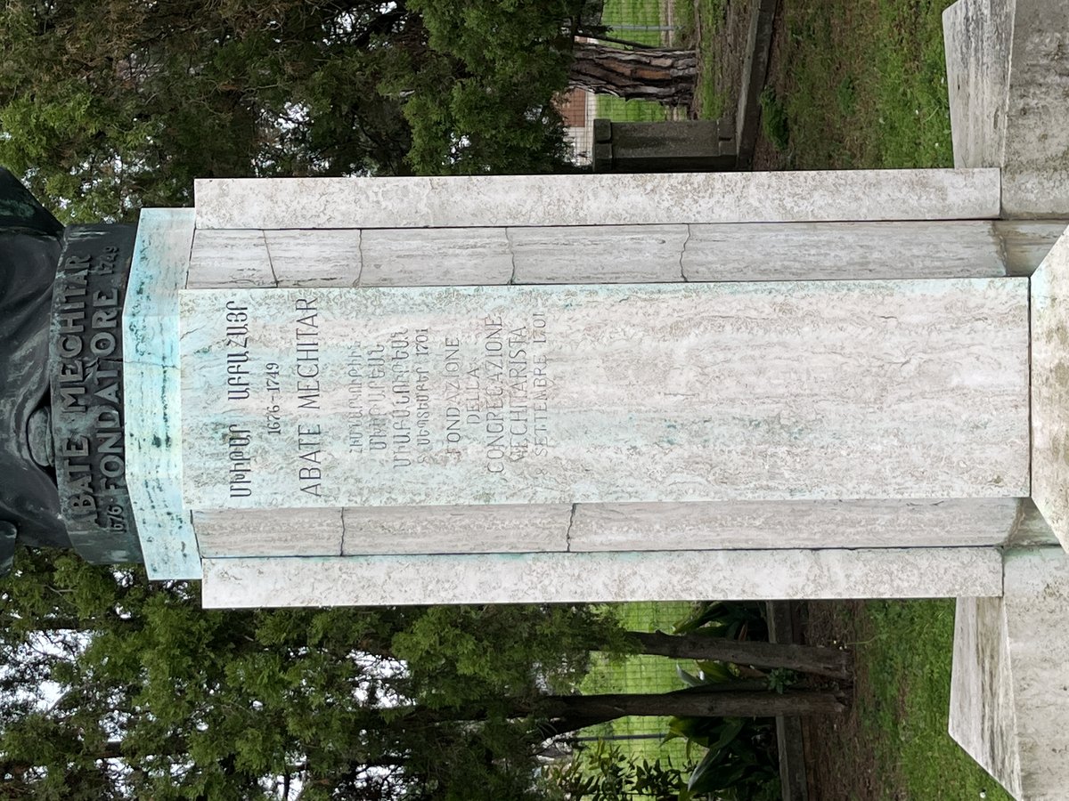 Pedestal of the statue of Mekhitar of Sebaste in Venice in December 2022