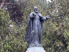Statue of Mekhitar of Sebaste in Venice covered with snow in December 2022