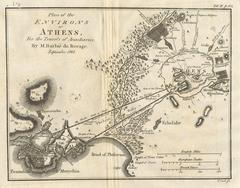 1785 Bocage map of ancient Athens and its surroundings including Piraeus port