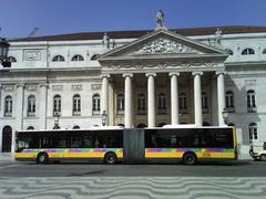 Articulated Carris bus near Teatro Nacional D. Maria II at Rossio in Lisbon