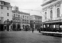 Electric cars parked in Lisbon city near Rossio square