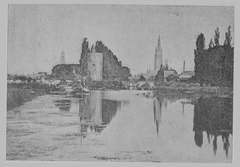 View of Minnewater lake in Bruges-la-Morte with historical buildings and serene water