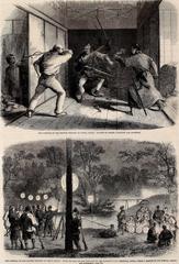 Illustration depicting the outrage and attack on the British Embassy at Jeddo in 1861, showing night bivouac of the Yacunins in the garden of the legation