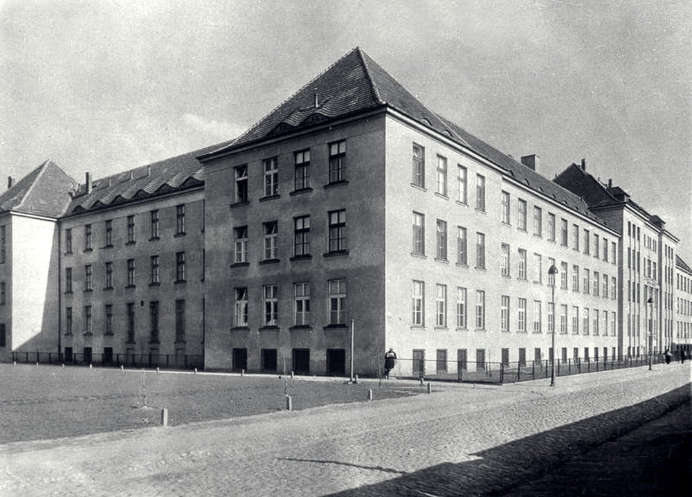 Szpital Wolski hospital building viewed from the corner of Górczewska and Płocka streets in Warsaw