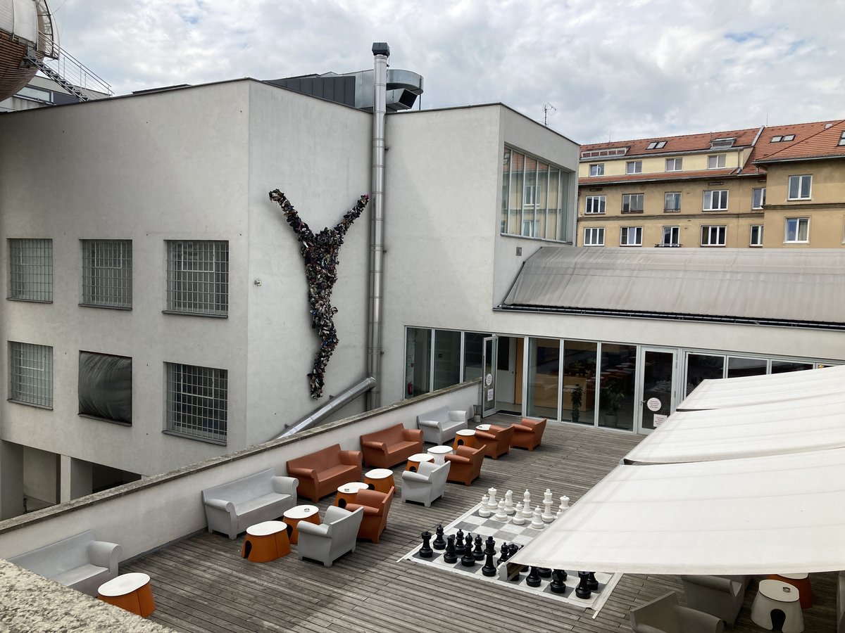 Exterior view of DOX Centre for Contemporary Art building in Prague