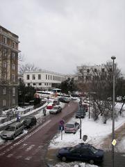 Sejm RP parliamentary buildings viewed from a footbridge over Górnośląska Street in Warsaw