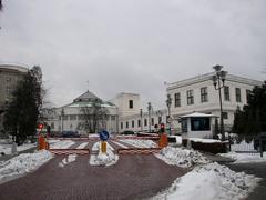 Sejm RP rear view with barriers on Maszyńskiego street