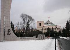 Monument of the Polish Underground State and Home Army in front of the main Sejm building in Warsaw