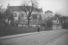 Vilnia cityscape with the Church of St. George and Carmelite Monastery on Juraŭski lane