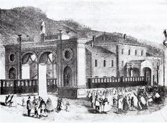 Historic St. Gallen train station during 1856 railway inauguration