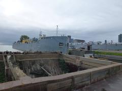Barge moored in the Keating slip under clear sky