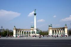 Heroes' Square in Budapest, Hungary with historical statues and colonnade