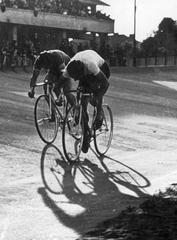 Cyclists racing on a track at Millenáris Sportspark, Szabó József Street