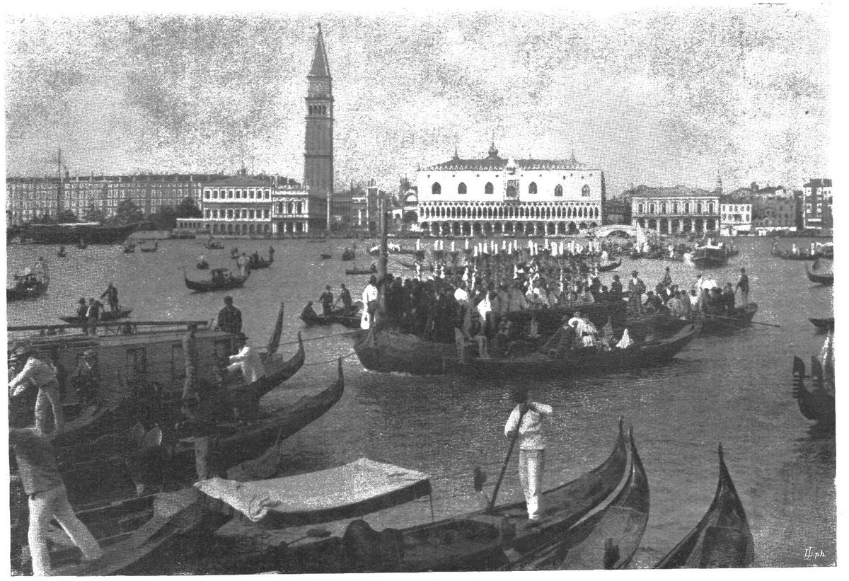 Procession with relics of Saint Gerardo Sagredo before San Giorgio in Venice with candlers