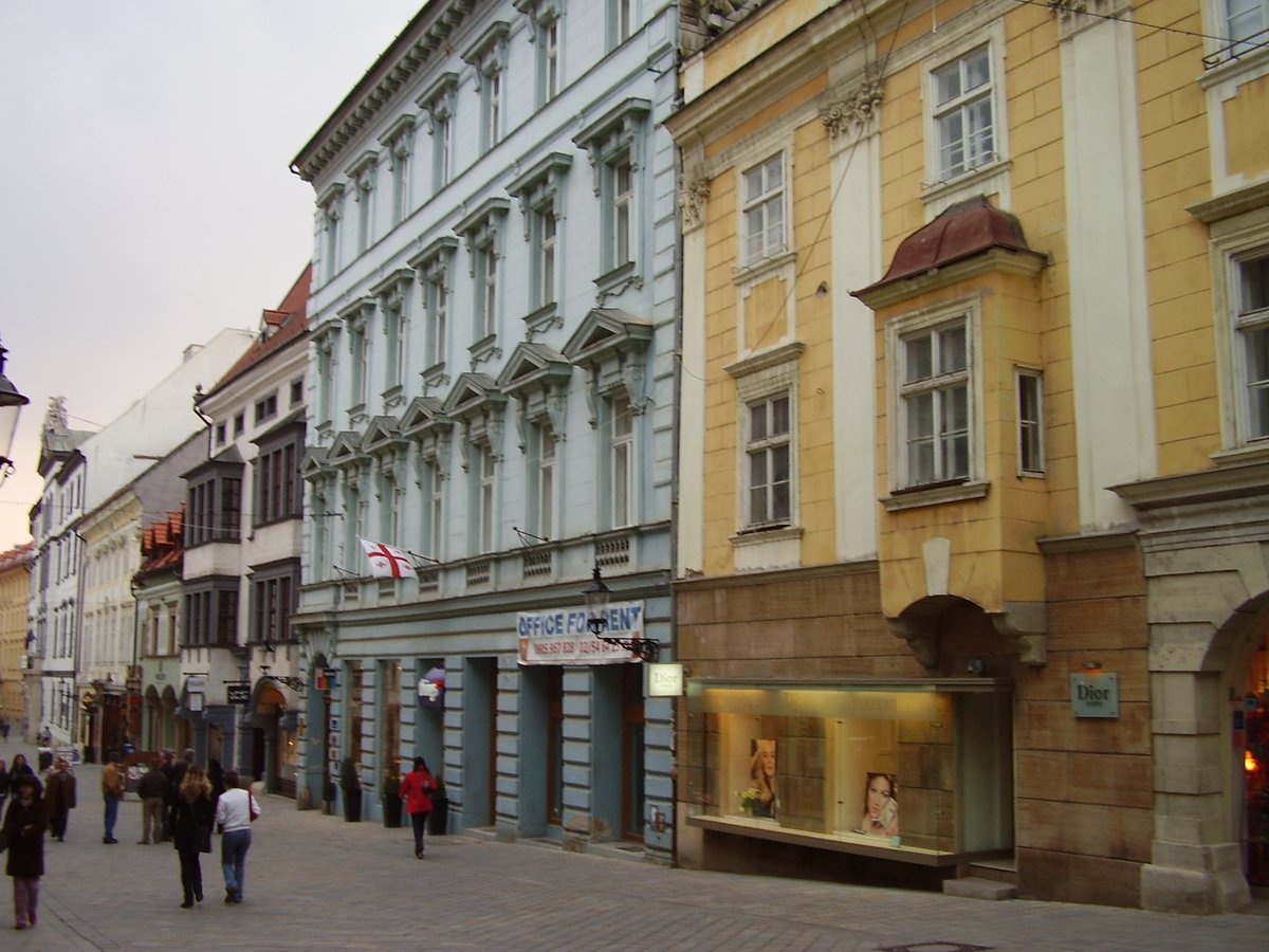 Bratislava city centre with historic buildings and blue sky