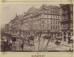 Teréz körút street view from Erzsébet körút with Király utca intersection in Budapest, circa 1891