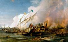 Naval battle of Preveza 1538 showing Barbarossa Hayreddin Pasha defeating the Holy League fleet commanded by Andrea Doria