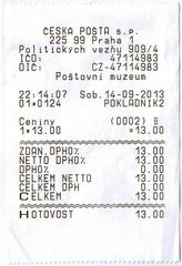 Payment check from the Postal Museum of the Czech Post