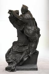 Palazzo Moriggia in Milan, Lombardia with a close-up of the female figure sculpture 'La prima Giornata (La campana a martello)' by Giuseppe Grandi on the Monumento alle Cinque Giornate