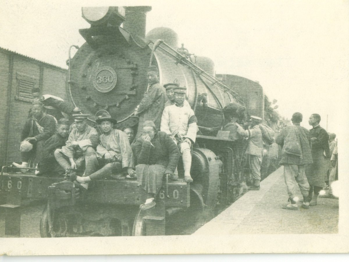 Historic steam railway locomotive in Xi'an, China circa 1908