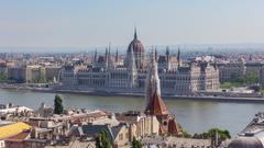 View of Hungarian Parliament Building from Fisherman's Bastion in Budapest