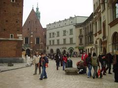 View of Krakow cityscape with historic buildings and church towers