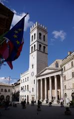 Piazza del Comune in Assisi with Church Santa Maria sopra Minerva and Palazzo del Capitano del Popolo